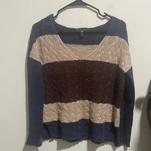 Quinn V-Neck Colorblock Sweater - Navy, Cream, Brown